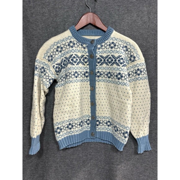 Unbranded Sweaters - VTG Hand Made Nordic Fair Isle Wool Knit Cardigan Sweater Folk Blue XS Petite